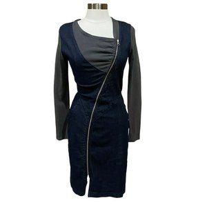 Prairie Underground Denim Dress Blue Size M Zipper Front Long Sleeves